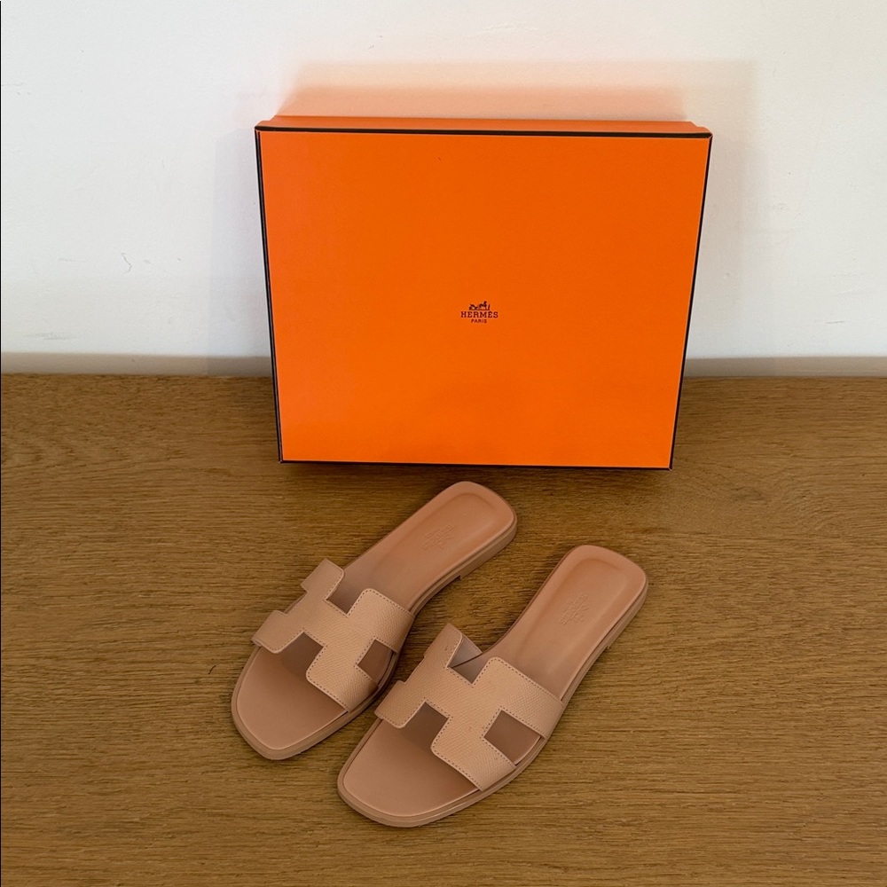 Hermes Pink Tan Oran Sandals